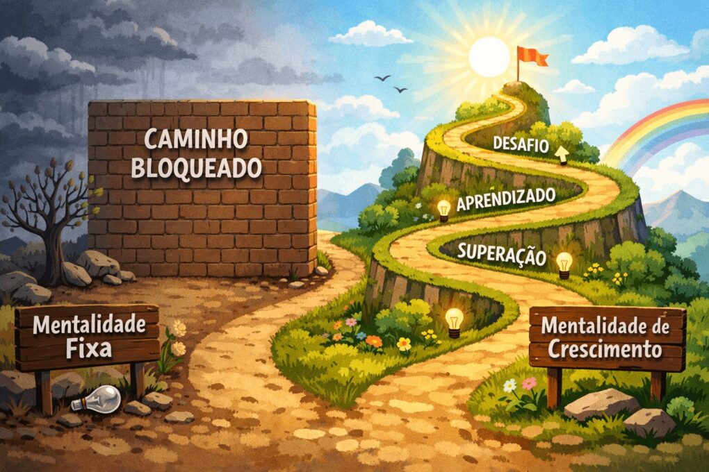 mentalidade de crescimento versus mentalidade fixa ilustração