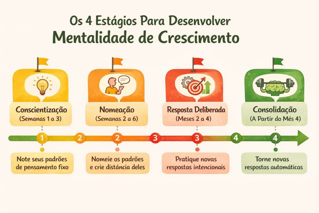 4 estágios desenvolvimento mentalidade de crescimento infográfico