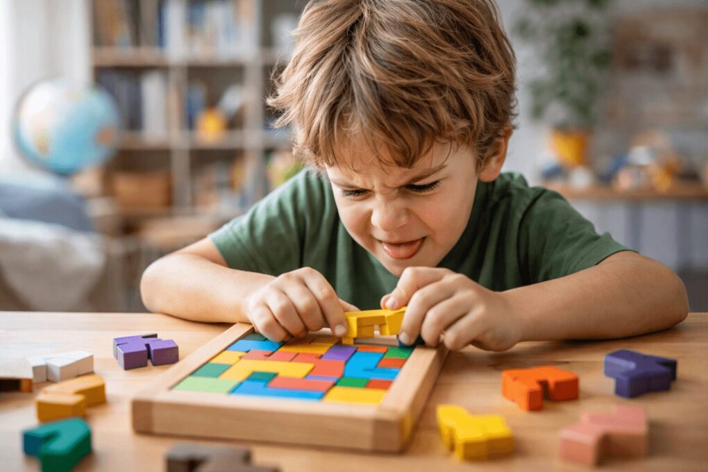 criança desenvolvendo mentalidade de crescimento com esforço e concentração