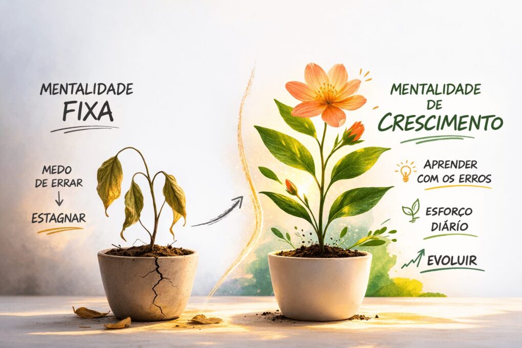 exemplos de mentalidade de crescimento versus mentalidade fixa ilustração
