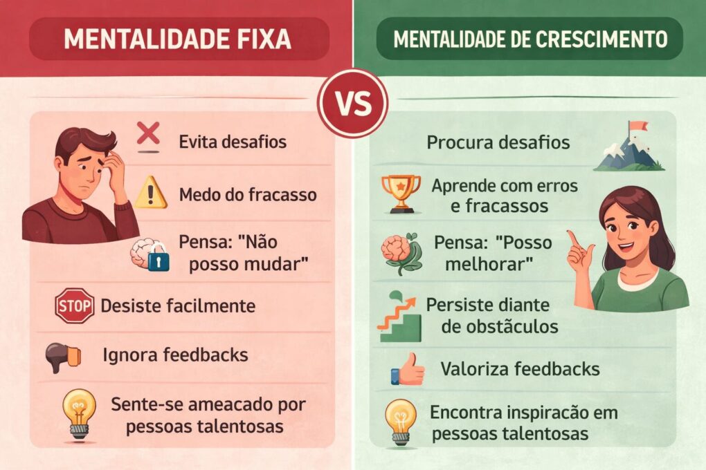 infográfico mentalidade fixa crescimento comparação características