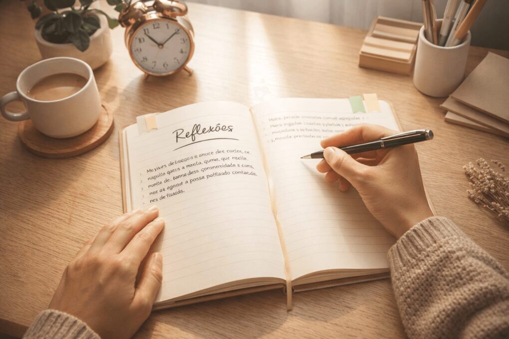 pessoa praticando mentalidade de crescimento com diário de aprendizado